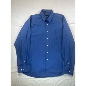 Excellent Condition Kasper Blue Pattern Cotton Men's Dress Shirt Size 17 34/35